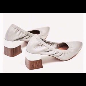 Zara Grey Leather Block Heel Pumps